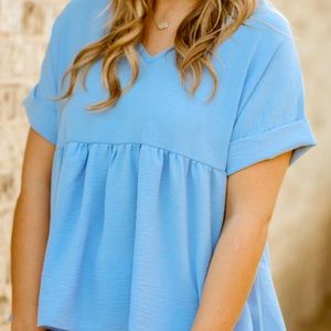 SOLD OUT Baby Blue Drop Shoulder Babydoll Top
